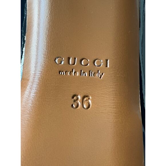 GUCCI Navy Patent Leather Peep-Toe Platform Heels Size 36 Made in Italy - Picture 4 of 11